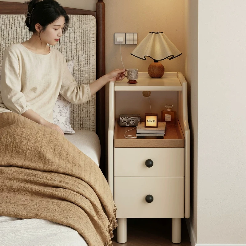 Wooden Office Bedside Table Modern Drawer White Slim Bedside Table Little Storage Charging Mesa De Cabeceira Hotel Furniture