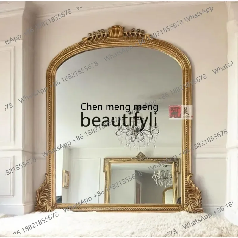 

ss26 S26 European retro arched carved porch makeup mirror living room bedroom wall decoration mirror French light luxury
