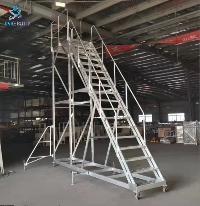 Aluminum Stage Platform Ladder 2-12 Step 1.5m Light Duty Mobile Work Platform Ladder with Safety Guardrail for Construction