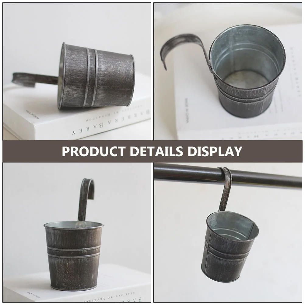 

2 Pcs Tin Flower Bucket Garden Decorations Vintage Iron Plant Pot with Hook for Home Balcony Decoration Hanging Garden