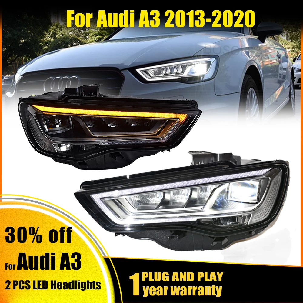

2PC Car Style LED headlights for Audi A3 2013-2020 for A3 head lamp LED DRL Lens Double Beam Bosclear H7 HID Xenon bi xenon lens