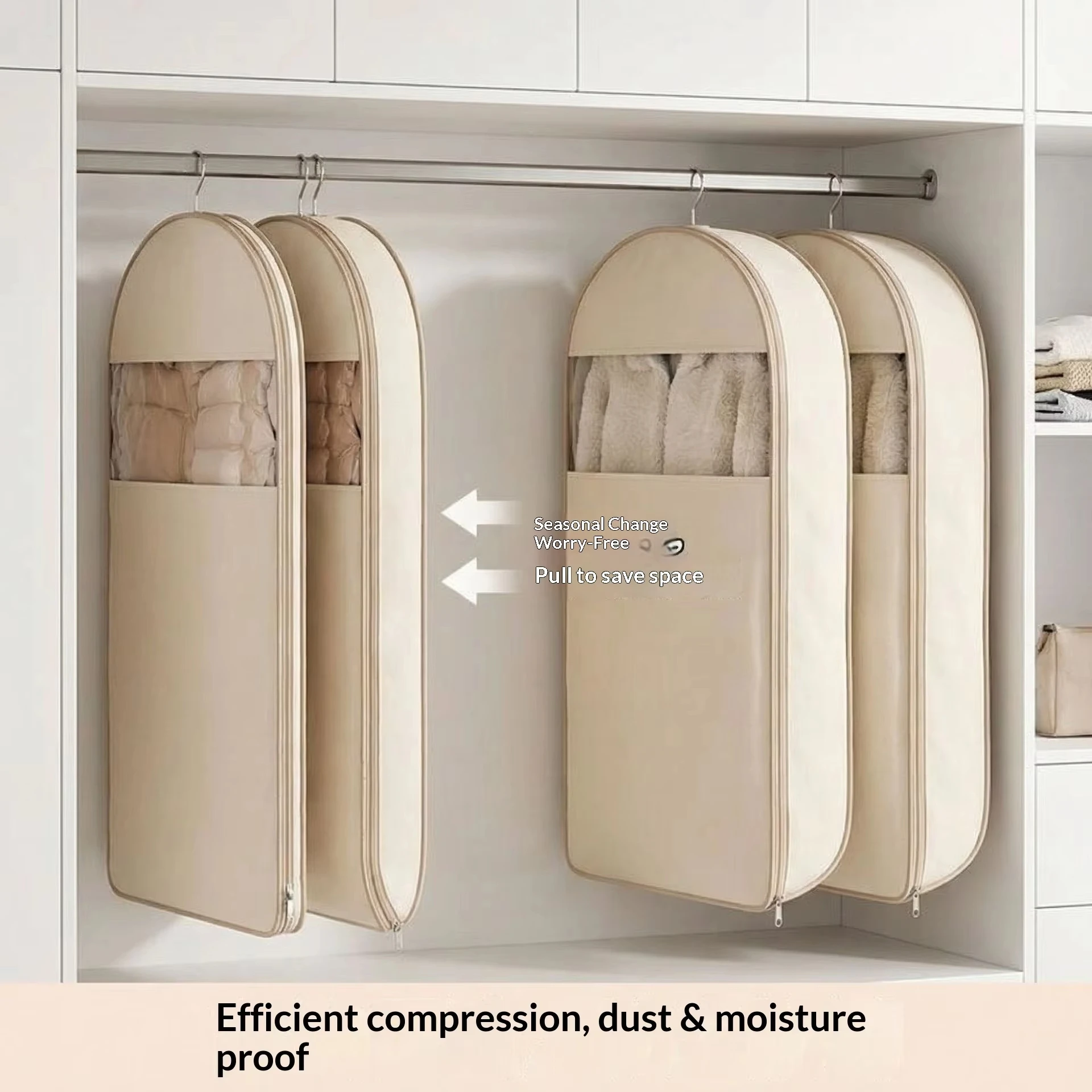 Transparente staubdichte aufhängbare Vakuum Aufbewahrungstasche sichtbarer Kleiderschutz für Daunenjacken platzsparender Organizer für Hauskleiderschrank geeignet für Winterkleidung schützt vor Staub Feuchtigkeit und F – Detail 2