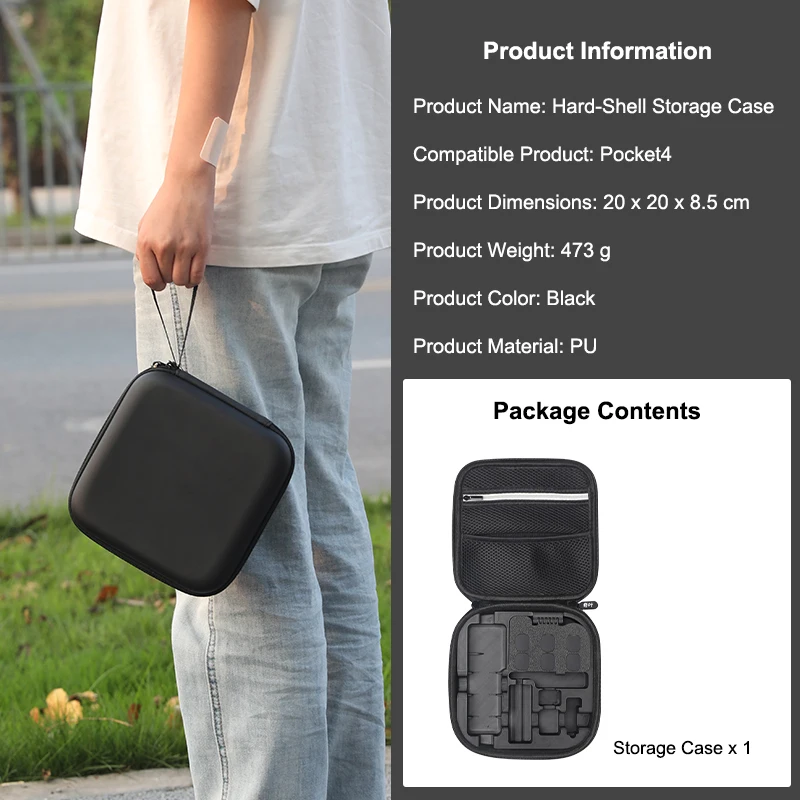 

For DJI Pocket 3/4 Hard Case Shockproof Waterproof PU Storage Organizer with Magnetic Pad for ND Filters Mic2 and Accessories