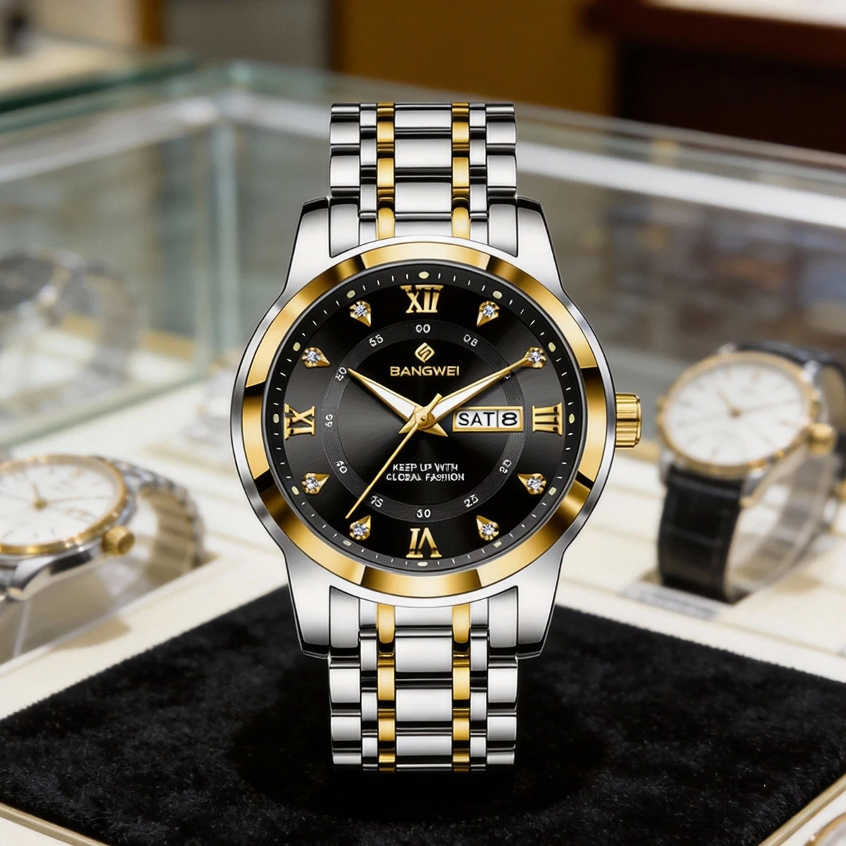 

Мужские кварцевые часы LIGE из нержавеющей стали, многофункциональные, с фазами Луны, светящиеся в темноте, водонепроницаемые, золотистые наручные часы для мужчин