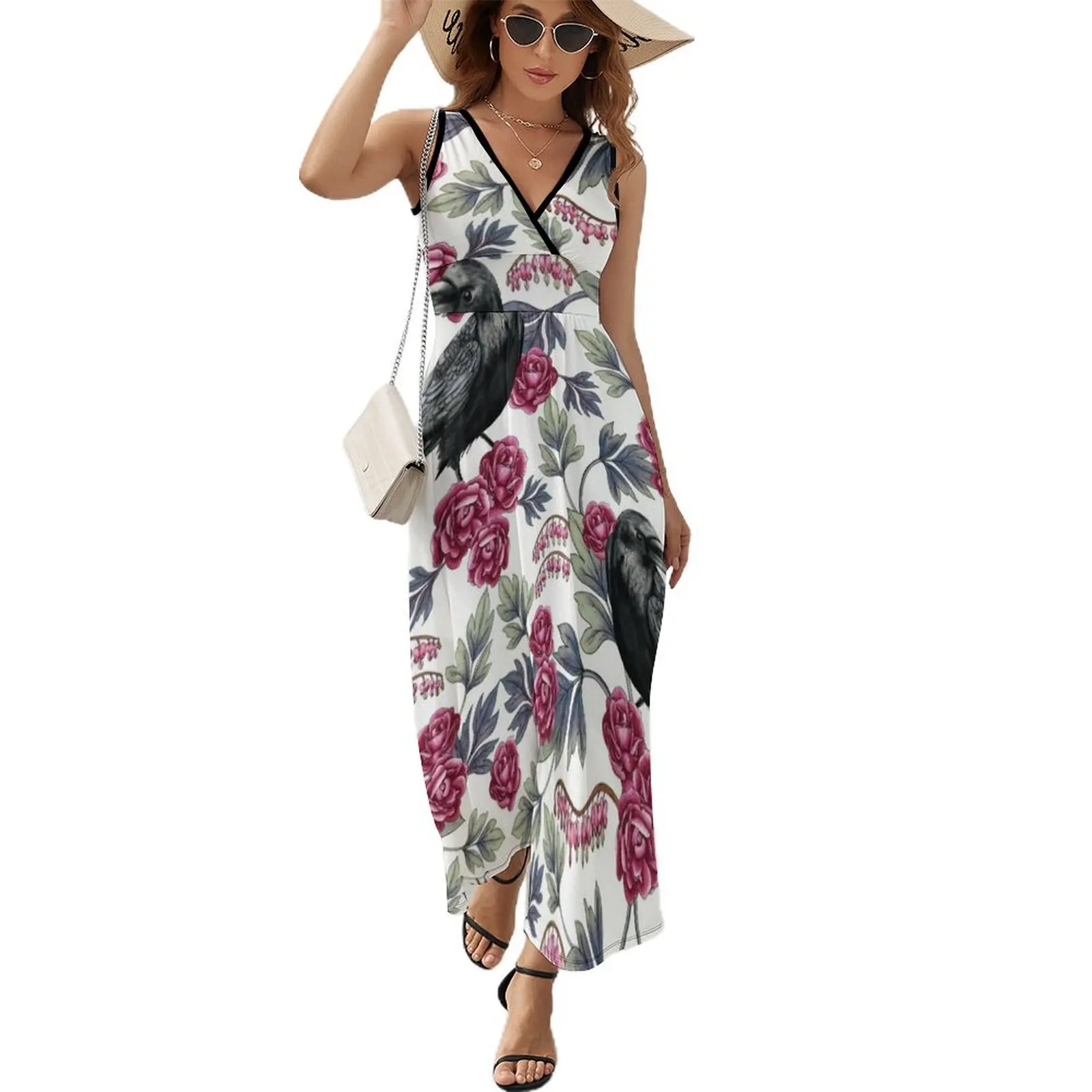 

Crow, Bleeding Heart & Roses Floral/Botanical Pattern Sleeveless Dress Dress woman elegant evening dresses for women 2024