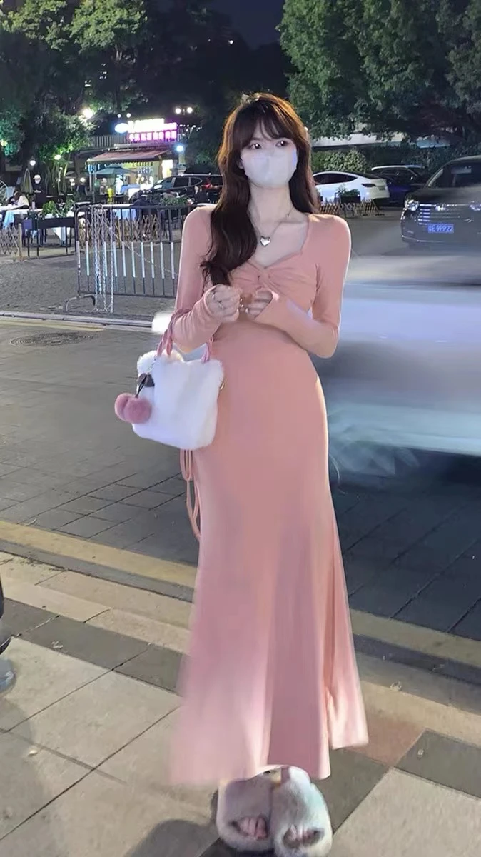 Abiti Abito da donna a maniche lunghe Quinceanera Verde Primavera Cupro Avorio Collo quadrato Smocking a strati Minimalista Ditsy Sensual Chic