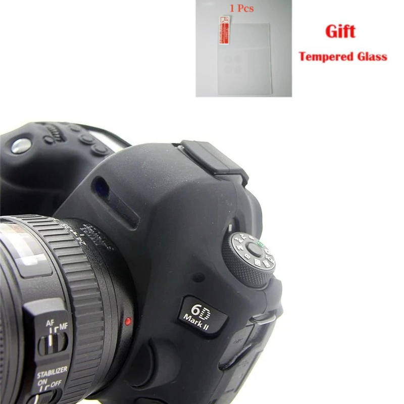 For Canon EOS 6D2  6D Markii Micro-single camera silicone case camera bag, photography soft case bag + 1PCS Free Tempered Film