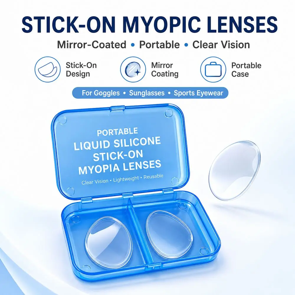1Pair Silicone Stick-On Myopic Lenses Adhesive -1.0/2.0/3.0 Myopia Lens Inserts Portable Adhesive Eyewear Lenses