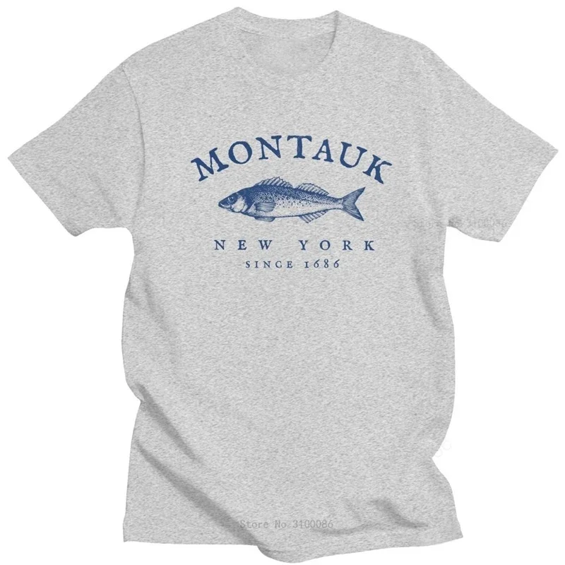 Montauk New York Fishing 1686 Tshirt Men Cotton Fish T-shirt Fisher Retirement Gift Tee Shirt Short Sleeve Printed Top Gift