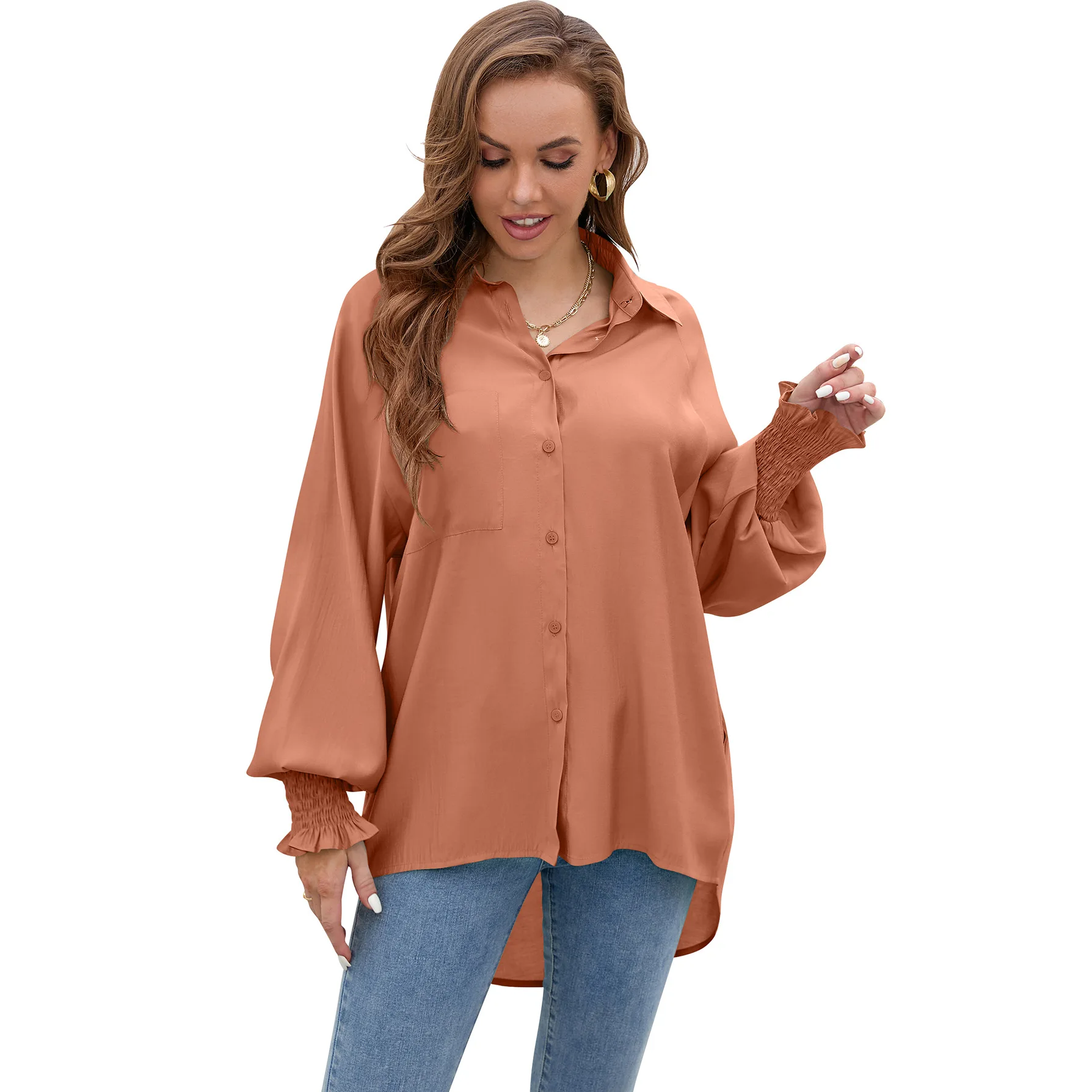 Spring Autumn Women's Blouses 2024 New Women's Tops Shoulder Sleeved Tencel Top Female Soft Solid Color Loose Large Shirt