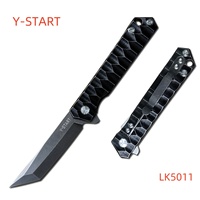 Y-START LK5011 Tanto Blade 440C Flipper Outdoor Hunting Pocket Knives Black TC4 Titanium Handle