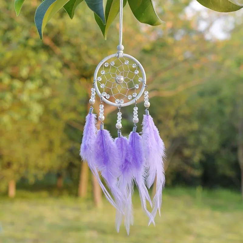 Colgante de carillón de viento de plumas para coche, decoración de jardín al aire libre, atrapasol, decoración artística para dormitorio, fiesta de