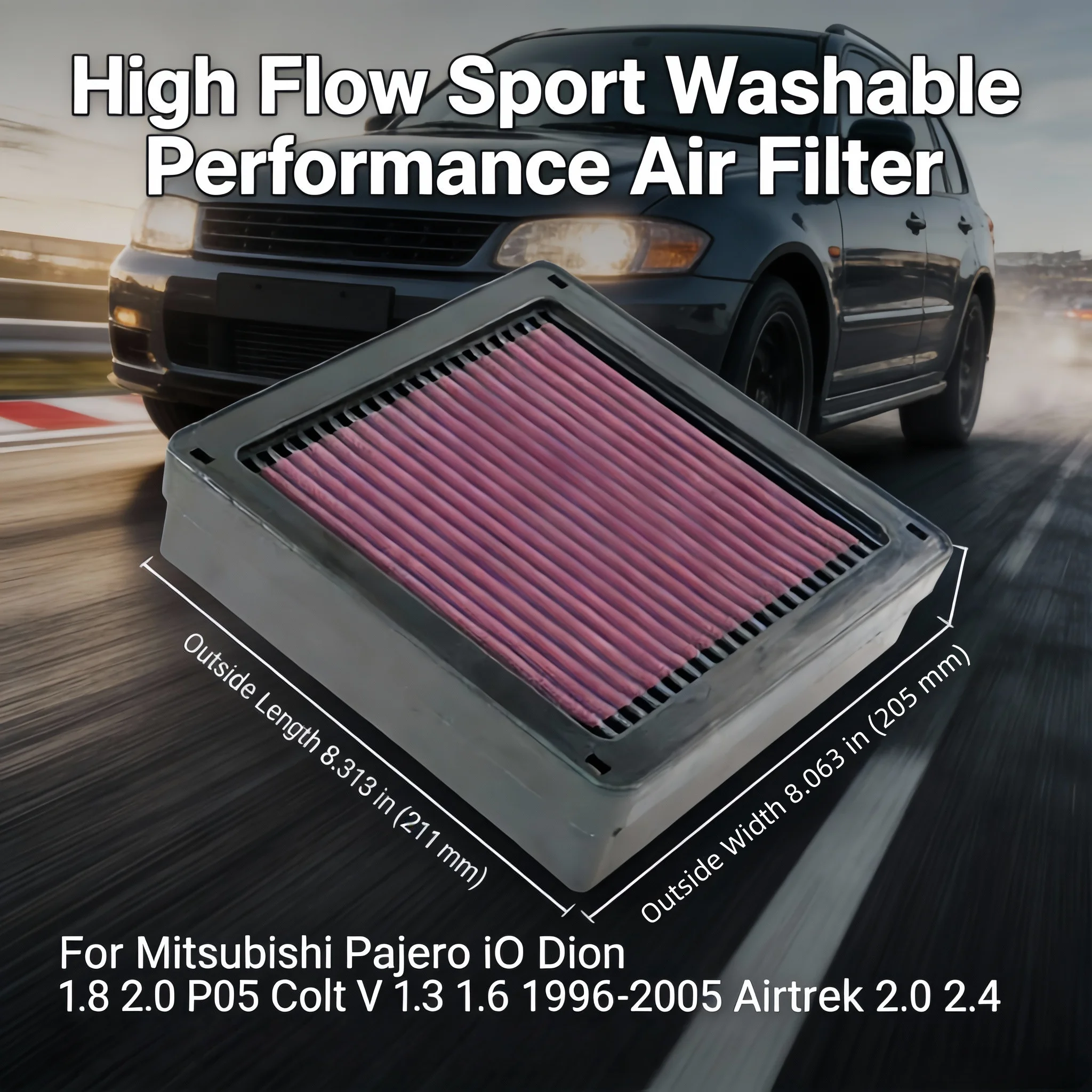 For Mitsubishi Pajero IO Dion 1.8 2.0 P05 Colt V 1.3 1.6 1996-2005 Airtrek 2.0 2.4 High Flow Sport Washable Air Filter 33-2105