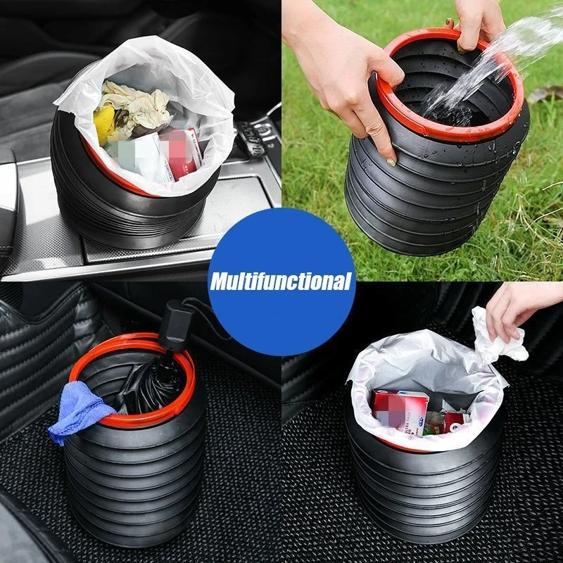 Retractable Folding Car Trash Bin Garbage Can Auto Wash Telescopic Bucket Folding Organizer Container Holder Universal Black