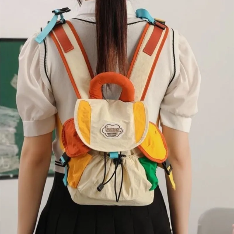 

JIAERDI яркий рюкзак с цветными блоками, женский рюкзак большой емкости на шнурке, женский повседневный легкий дорожный рюкзак Mochilas Mujer