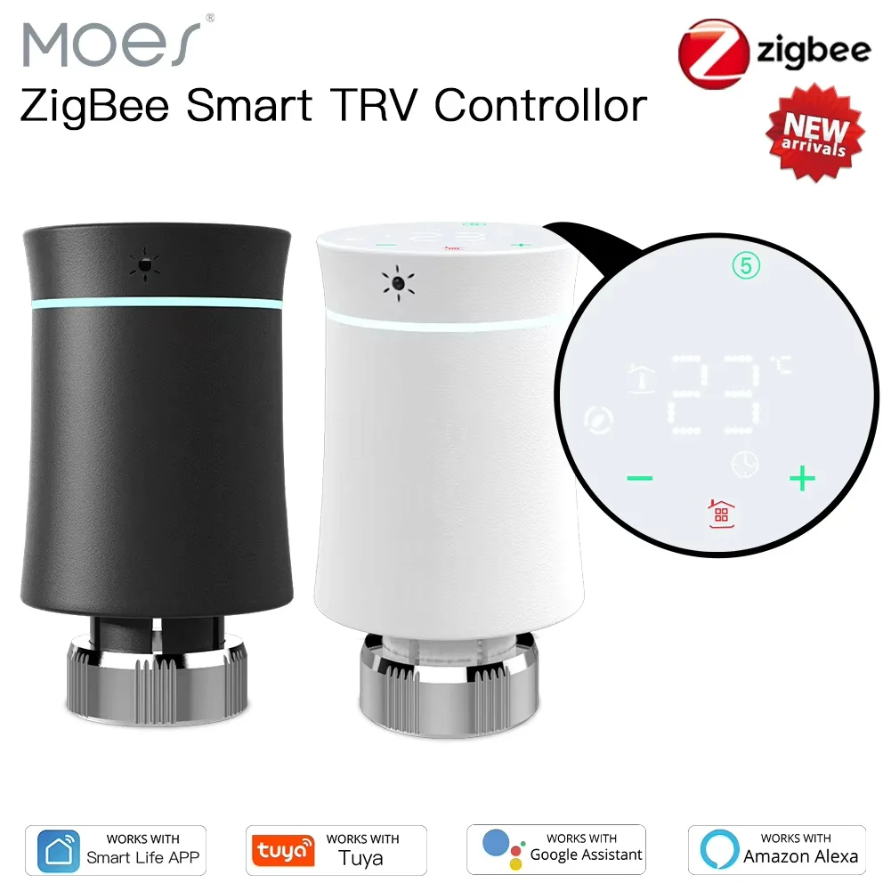 MOES ZigBee 3.0 TRV Thermostat Tuya Radiator Actuator Valve Smart Programmable Temperature Controller Alexa Google Voice Control