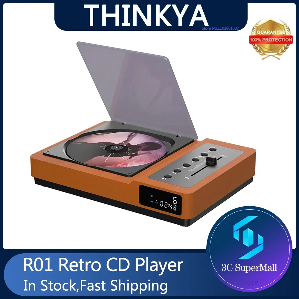 THINKYA R01 Retro CD Player HIFI Sound Bluetooth 5.2 High and Bass Adjustable Portable CD Audio Player with Built-in Battery