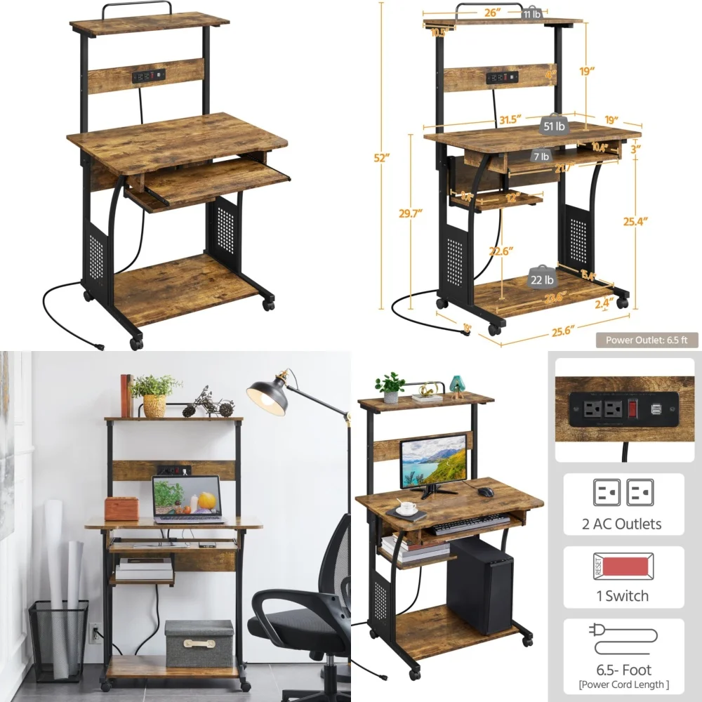 مكاتب الكمبيوتر المحمول المتداول مع مخرج طاقة حل مساحة عمل مدمج للاستخدام المكتبي أو المنزلي وتصميم موفر للمساحة #1