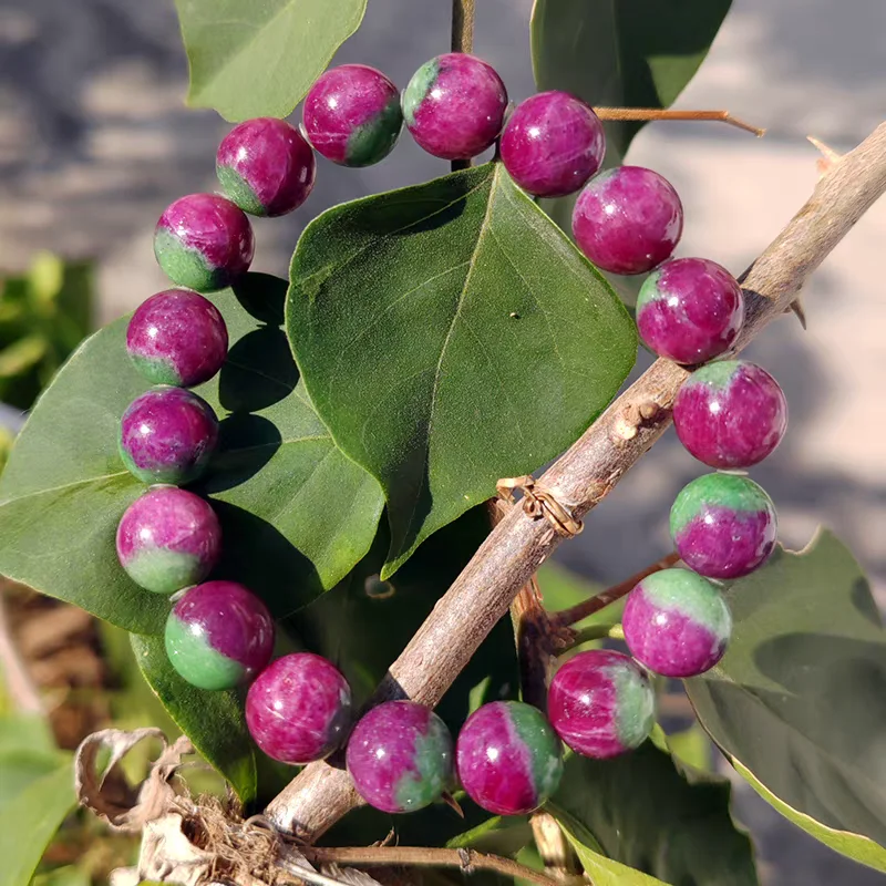 Genuine Natural Red Ruby Round Beads Bracelet Gemstone Women Red Green Watermelon Ruby Zoisite Tumbled Rubi Best Jewelry AAAAA