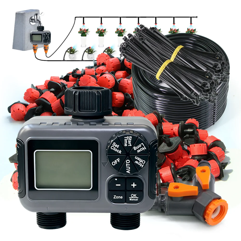 

Garden Independent Dual Zone LCD Display Watering Timer Automatic Irrigation Kit Small Intelligent Program Gardening Combination