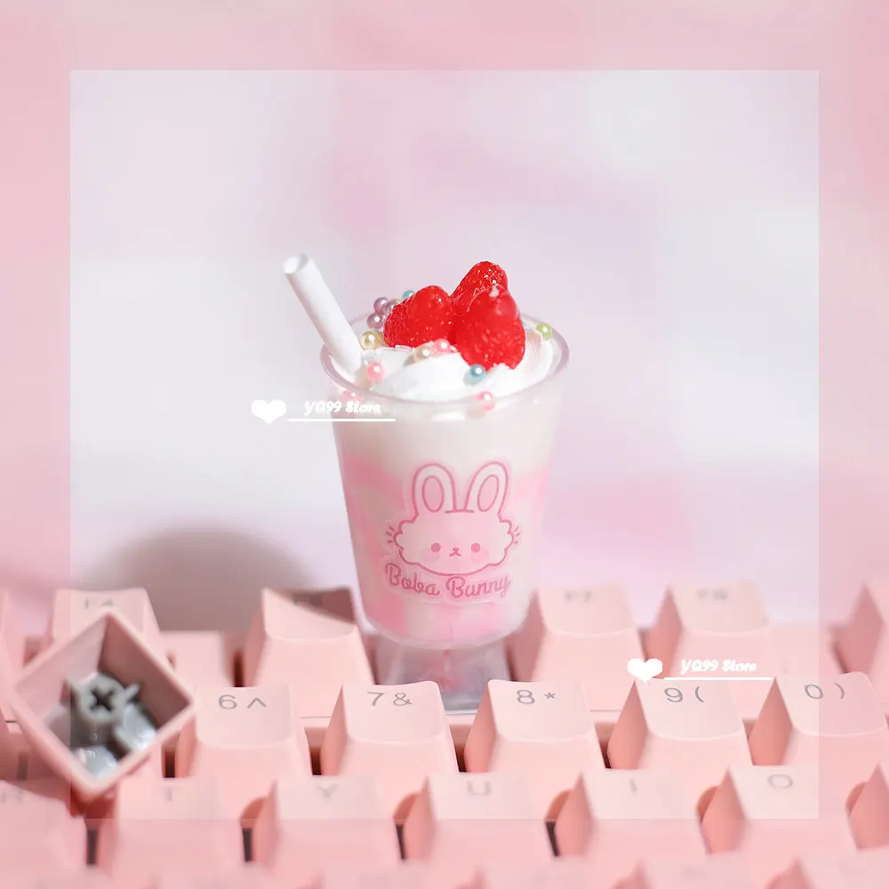 1pcs Personalized Cute Dessert Ice Cream Cup Keycap Mechanical Keyboard Three-dimensional Kawaii Keycaps Girl Pink R4 Keycap