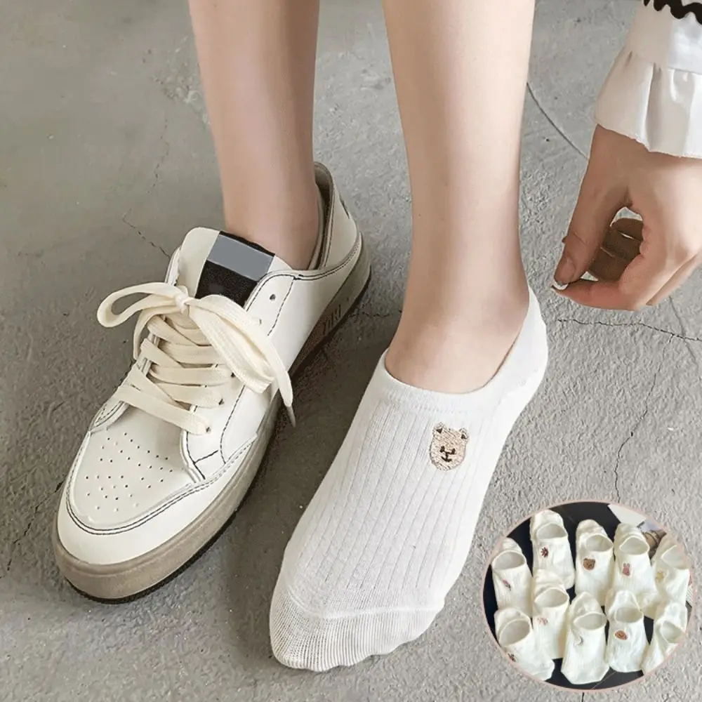 

10Pairs Flower Animal Thin Boat Socks Breathable Cartoon Sweet Short Socks Non-slip Hosiery Summer Invisible Socks Streetwear