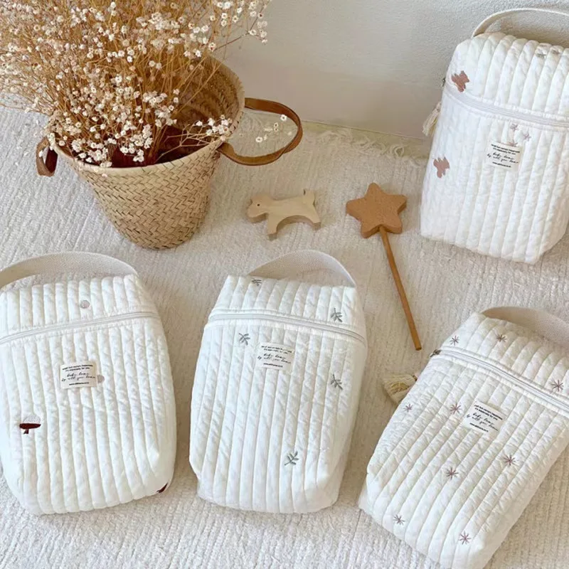 Tas Popok Bayi Portable Berbahan Quilted, Organizer Popok Bayi Bordir, Tas Ibu, Aksesoris Bayi, Tas Penyimpanan Perlengkapan Bayi