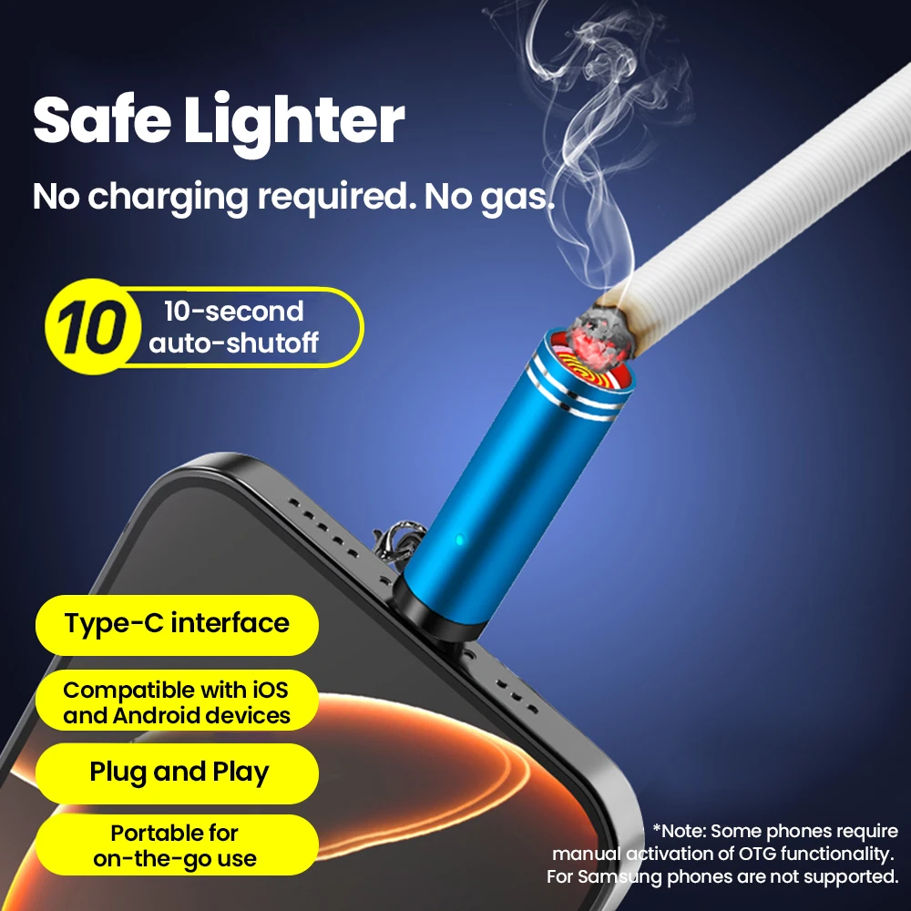 Elough Type C Mini Portable Lighter Air Blast Cigarette Lighter Outdoor Safety Windproof Explosion-Proof Lighter for iphone15-17 image 2