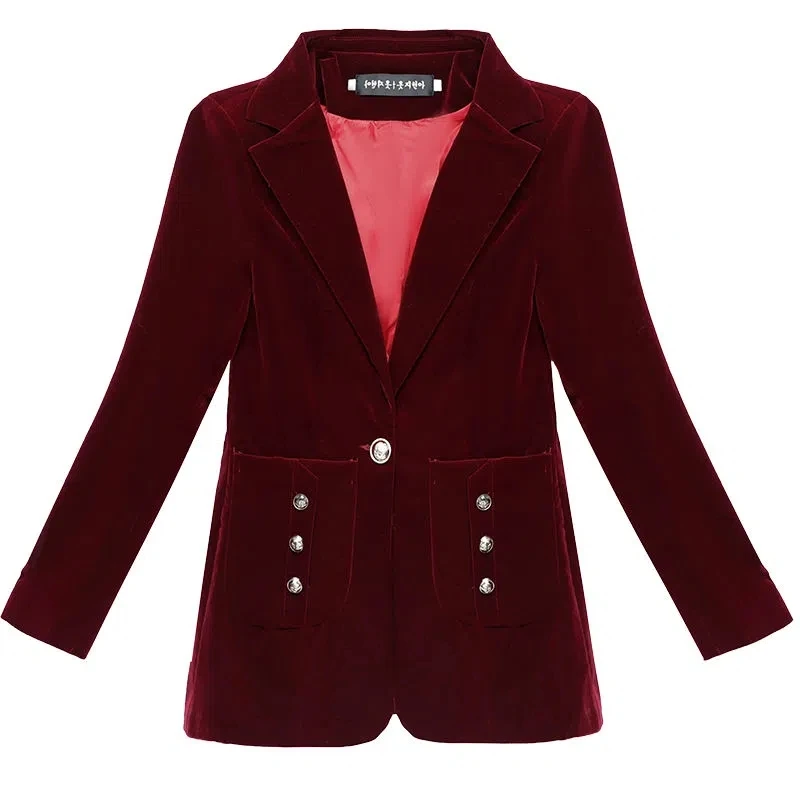 Gold Velvet Suit Jacket Women\'s Spring Clothes 2023 New Spring Autumn Women\'s Professional Suit Jacket Mother Blazer Wine Red