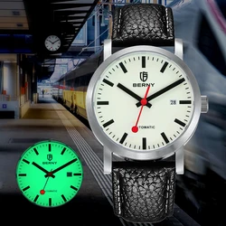 5ATM BERNY Uhr für Herren, automatischer Selbstaufzug, Luxusuhr, Top-Marke MIYOTA 8215, leuchtende mechanische Schweizer Eisenbahn-Armbanduhr