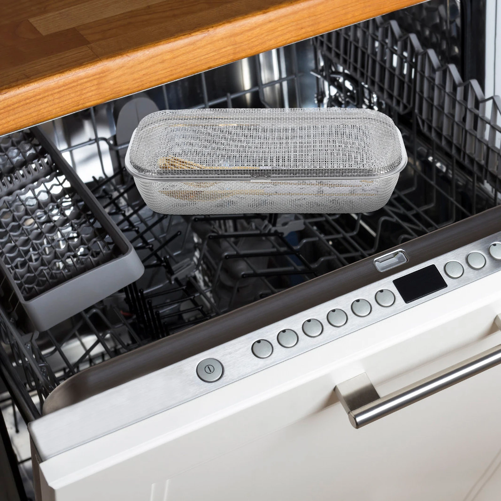 

Dishwasher Utensil Basket 304 Stainless Steel Cutlery Chopsticks Organizer Fine Mesh Design Easy Clean Multifunctional