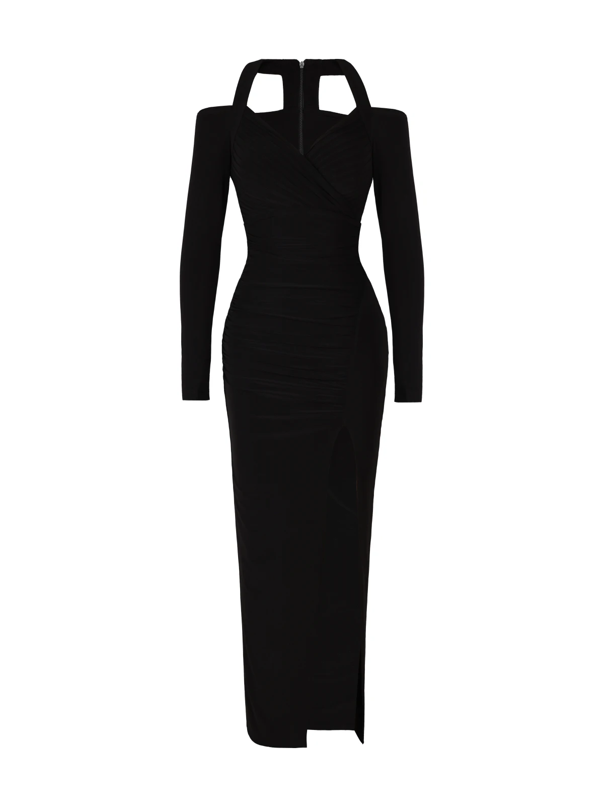 XULU オリジナル クリスタルリネン 無地 Vネック セクシー スリム ネライン ロングスリーブ ハイウエスト Aライン イブニングドレス