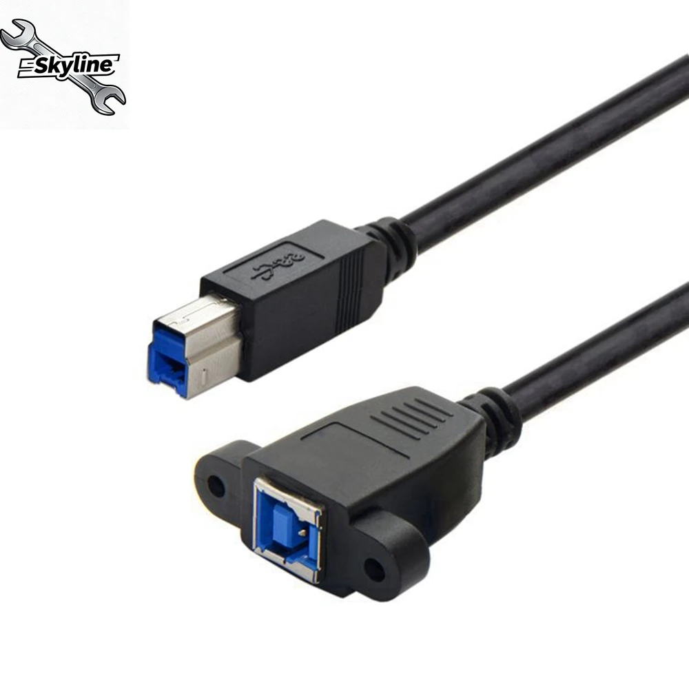 USB 3.0 B male To female Extension Cable with Panel Mount black color 0.5m