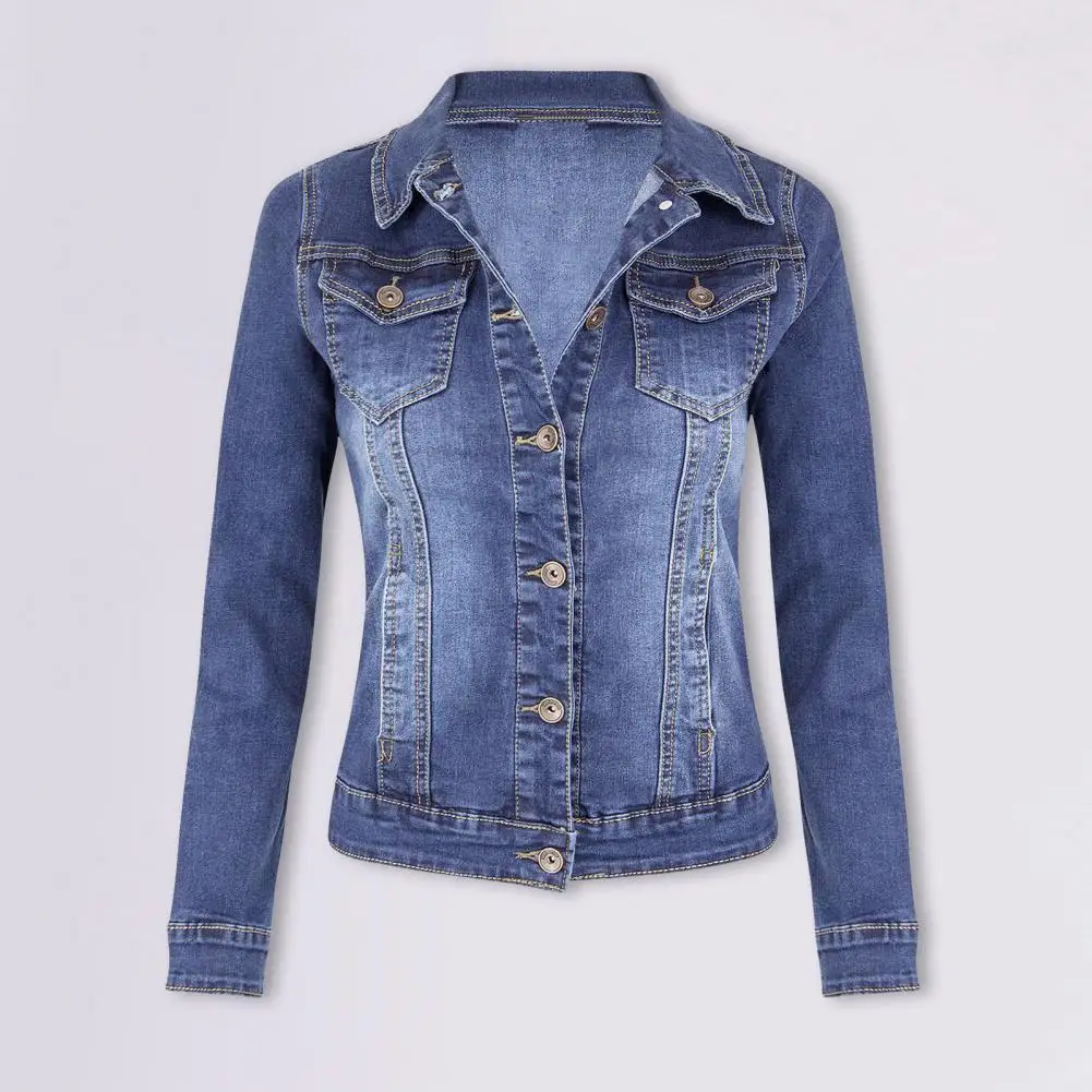 

Women Denim Jacket Stylish Women's Denim Jacket With Slim Fit Turn-down Collar Retro Single-breasted Design With For Commuting