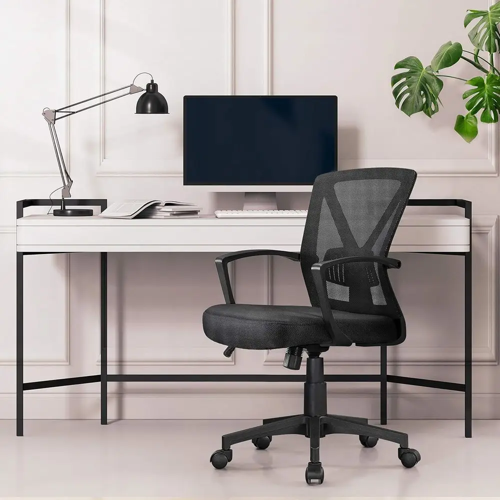 -Back Mesh Task Oice Desk Chair with Wheels and Arms, Black | Breathable mesh back and oam-padded seat or all-day comort; sturdy