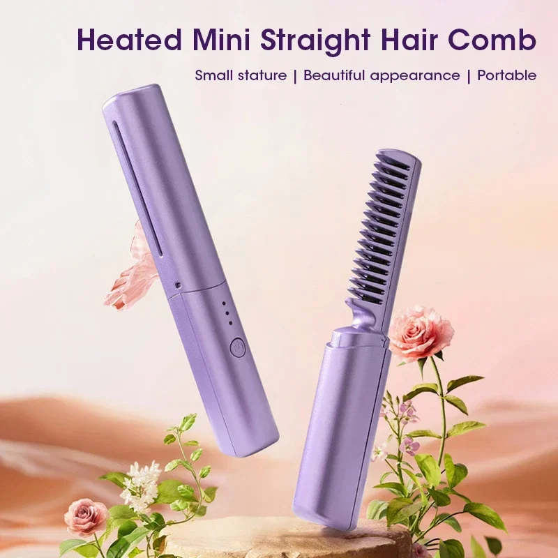 Portable Wireless Hair Straightener Curler Comb USB Rechargeable Multi-function Anti-Scald  Negative Ion Hair Straightener