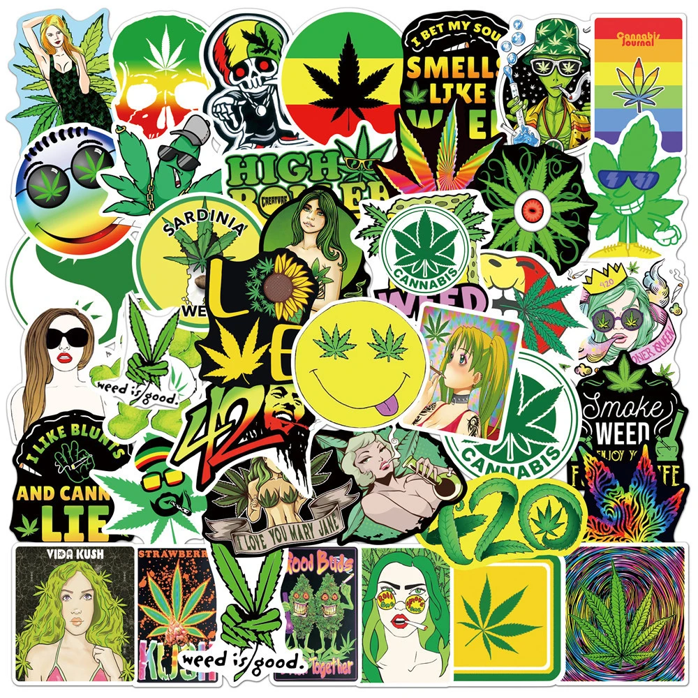 50/100pcs Funny Characters Leaves Weed Smoking Stickers Decals Graffiti Car Motorcycle Phone Waterproof Cool Stickers Kids Toys