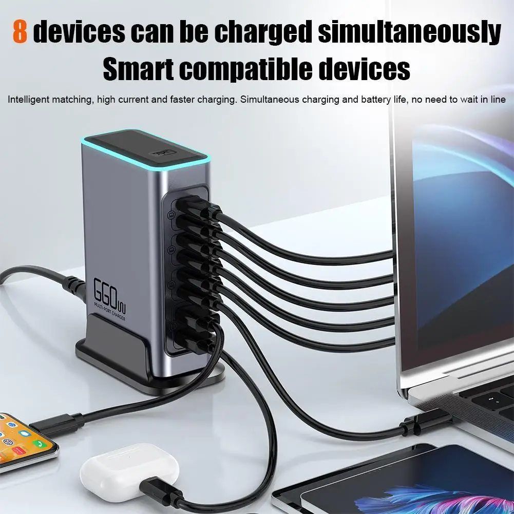 

660W GaN 8 in1 High Power PD100W Fast Charger for Laptop Phone Tablet Multi-Port Desktop Intelligent Diversion Charging Station