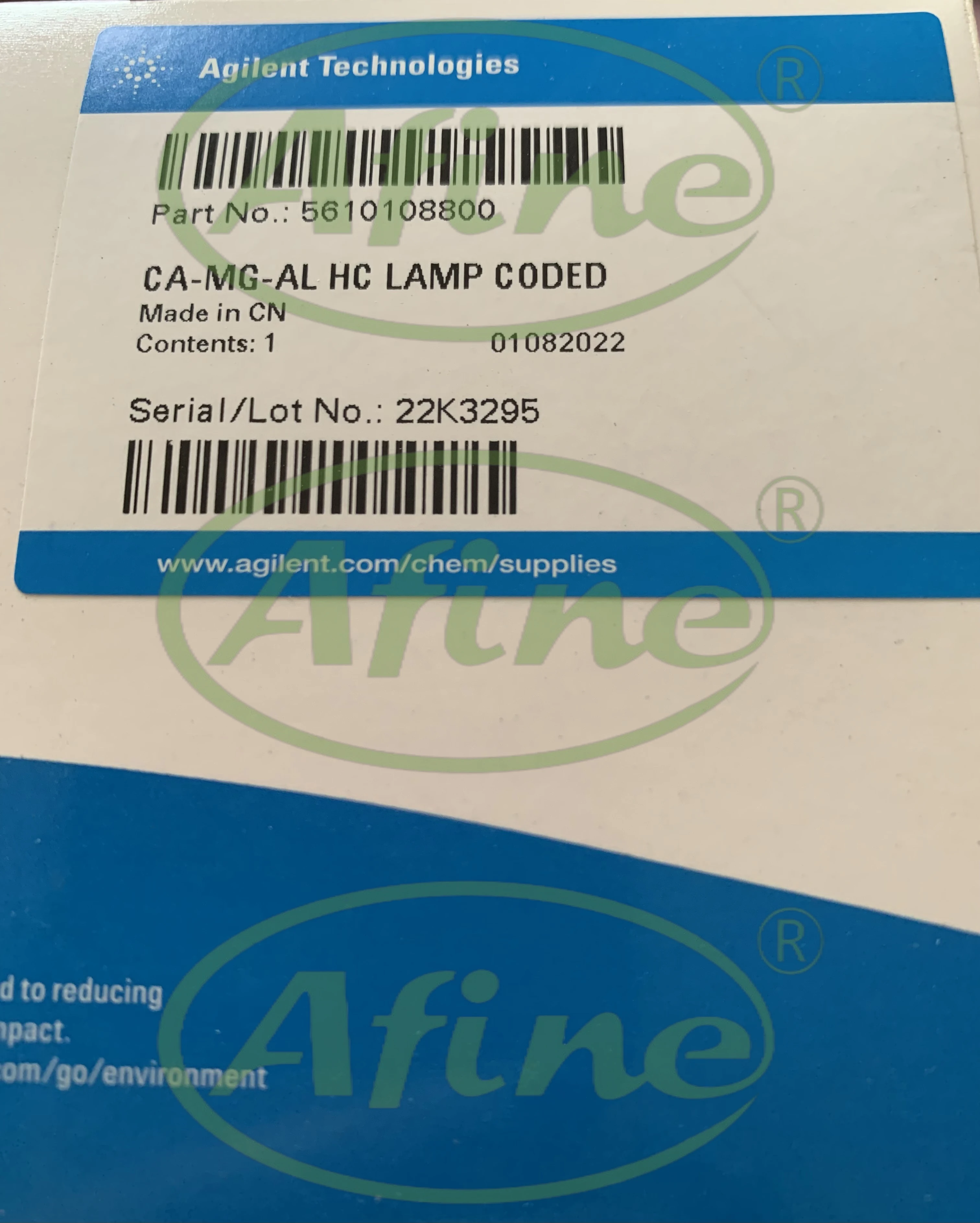 

AFINE Agilent 5610108800 Coded Multi-Element Hollow Cathode Lamp (Al/Ca/Mg)