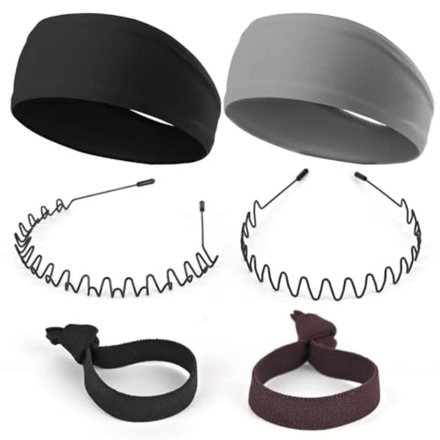 

Men's Metal Headband, Men's Neutral Black Wavy Spring Outdoor Sports 6-Piece Set, Headband for Men and Women, Suitable for Runn