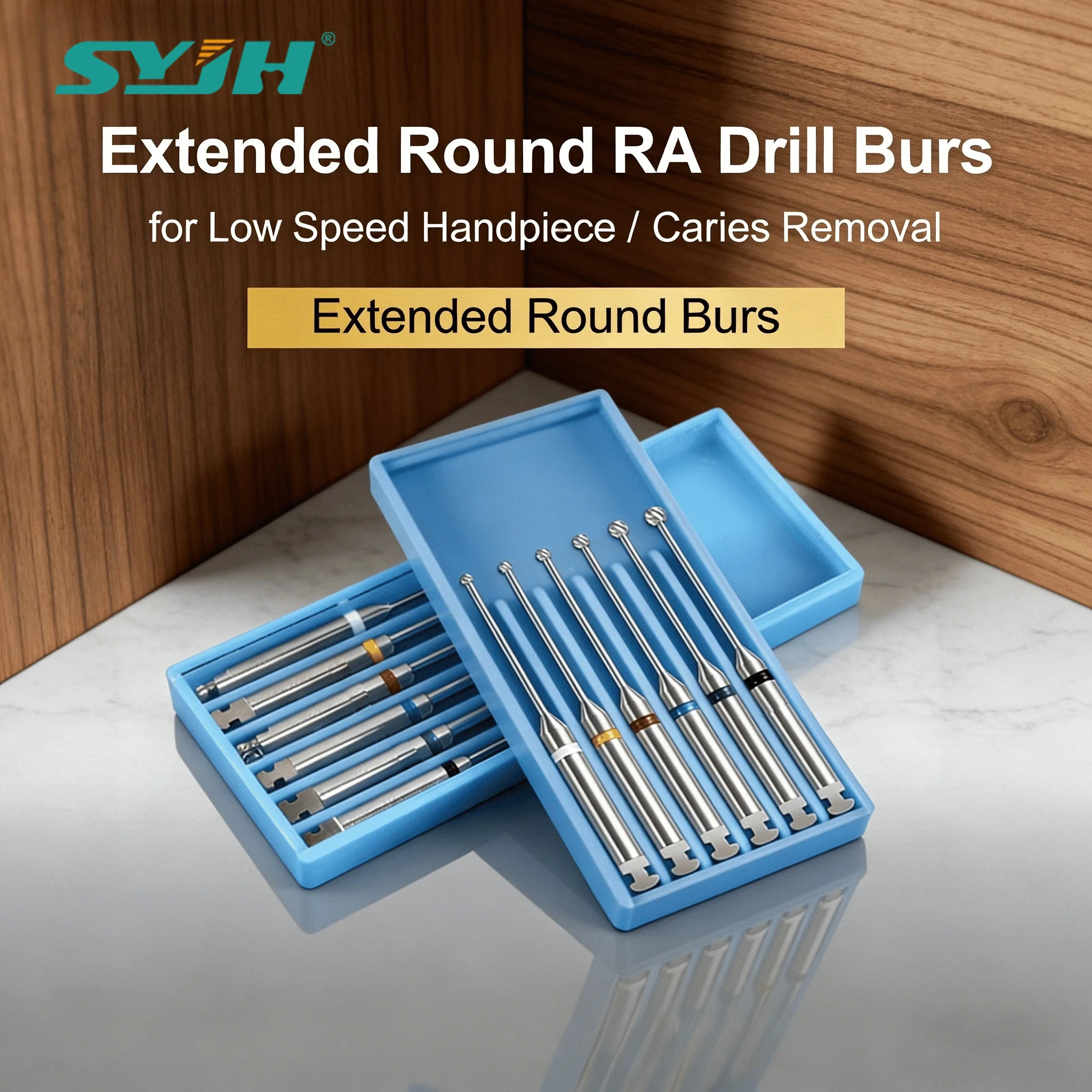 SYJH 18Pcs/3Box Extended Round RA High Quality Drill Burs Multiple Models for 2.35mm Low Speed Handpiece Caries Removal Tools