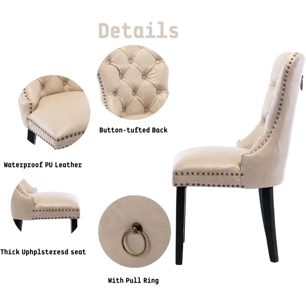 หนัง PU เก้าอี้รับประทานอาหาร MID Century Modern Tufted เก้าอี้ Armless ยางไม้เก้าอี้วินเทจ,ชุด 2