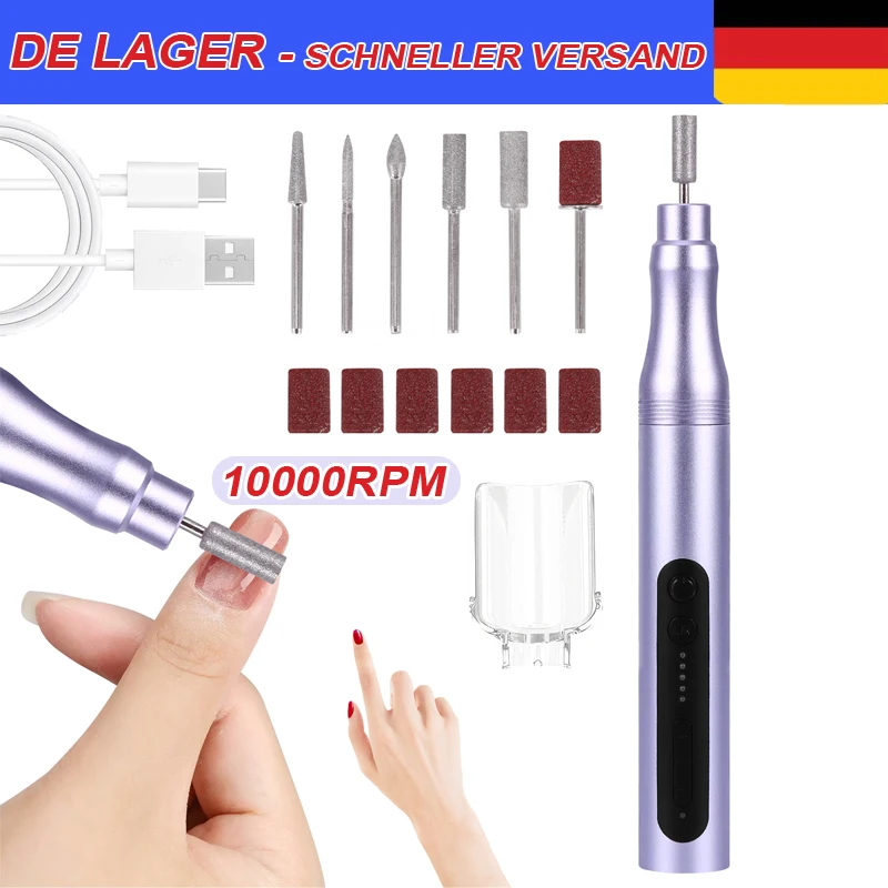 Máquina eléctrica para manicura de 10000 RPM, kit de lima de uñas recargable, lijadora de uñas de bajo ruido para remover esmalte acrílico y gel, herramienta para uñas.