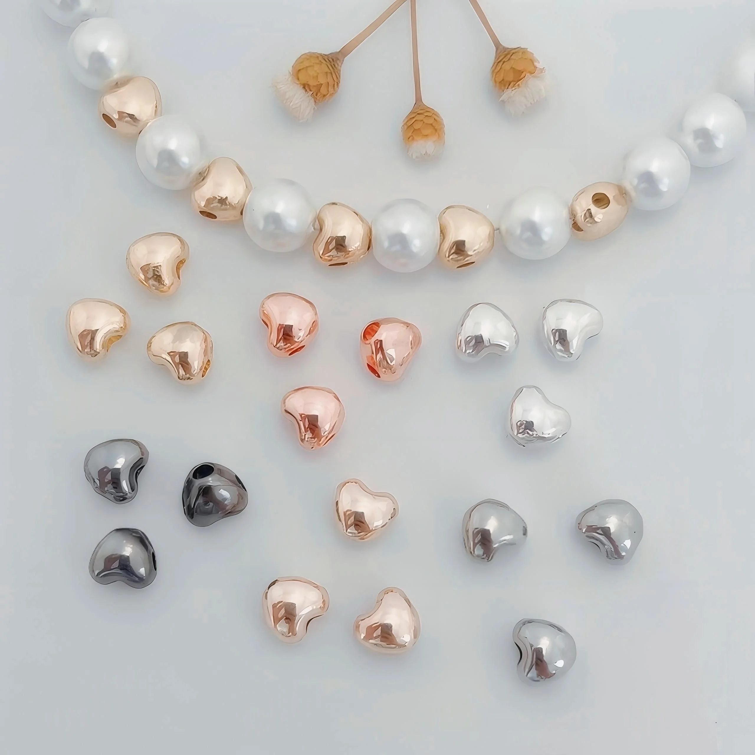 

10 Pieces Copper Gold-plated Glossy Love Spacer Beads DIY Pearl Bracelet Necklace Accessories Jewelry Making Materials Wholesale