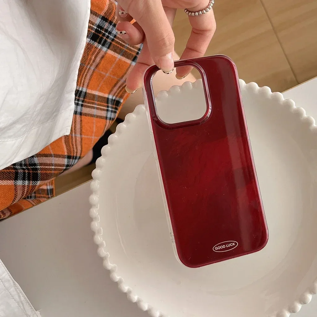 Art Simplicity Glossy Red Iceberg Pattern Shockproof Protective Phone Cover Case for iPhone 16 15 14 13 12 Pro Max