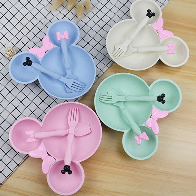 

3 Pcs/Set Wheat Straw Children'S Tableware Set Kindergarten Baby Feeding Supplement Dinner Plate Bowl Spoon Fork Children'S Tabl
