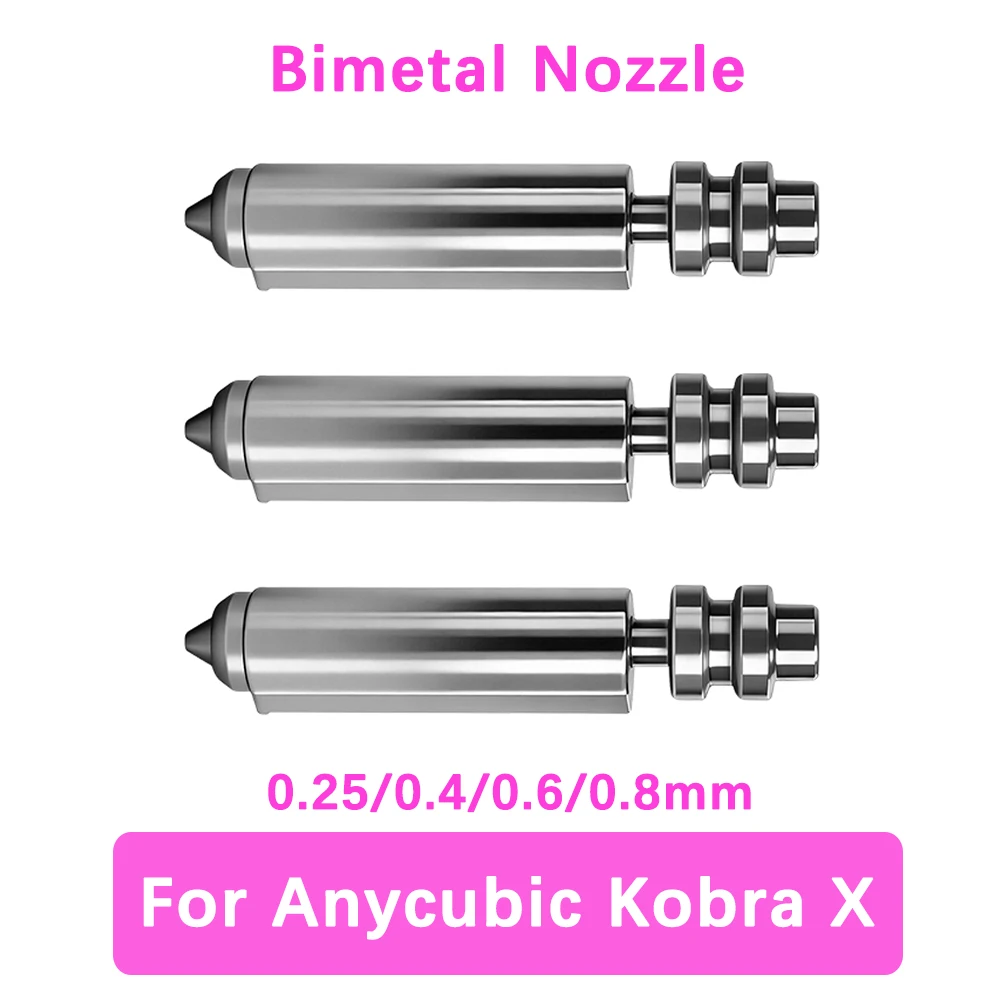 

Bimetal Nozzle For Anycubic Kobra X 0.25/0.4/0.6/0.8mm All-in-one Nozzles Hotend Nozzle For Kobra X 3D Printer Accessories