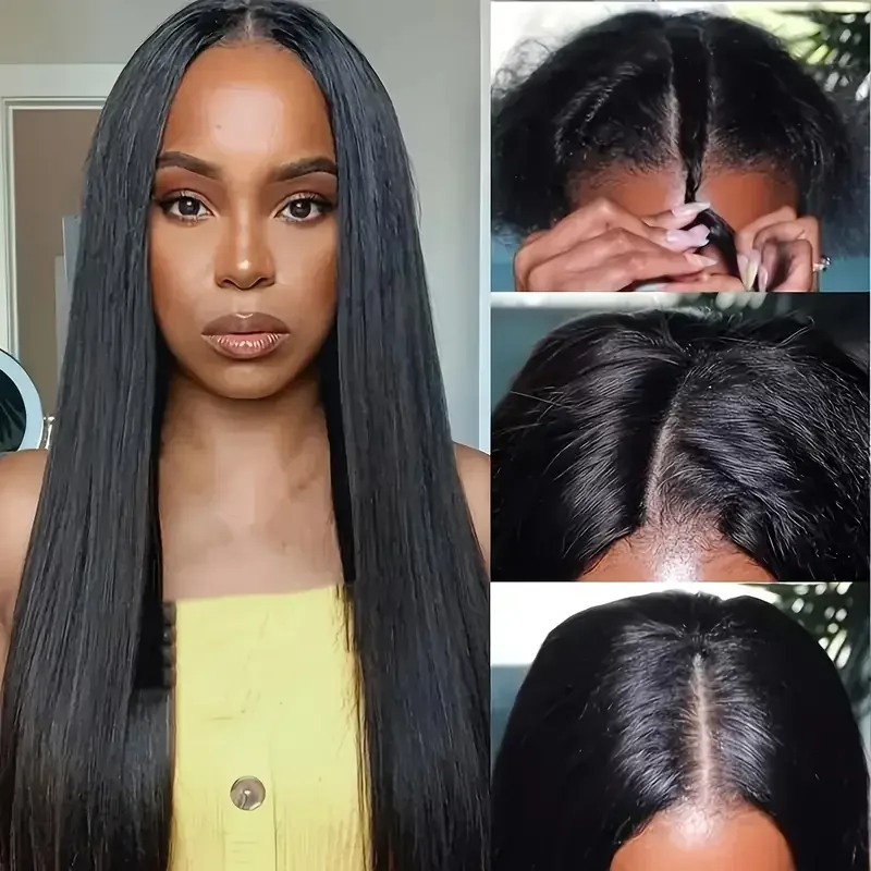 شعر مستعار مستقيم على شكل حرف V شعر بشري بدون صمغ مع شعر أطفال بدون دانتيل مصنوع آليًا بالكامل بدون ترك لون طبيعي على شكل حرف V شعر مستعار مجعد