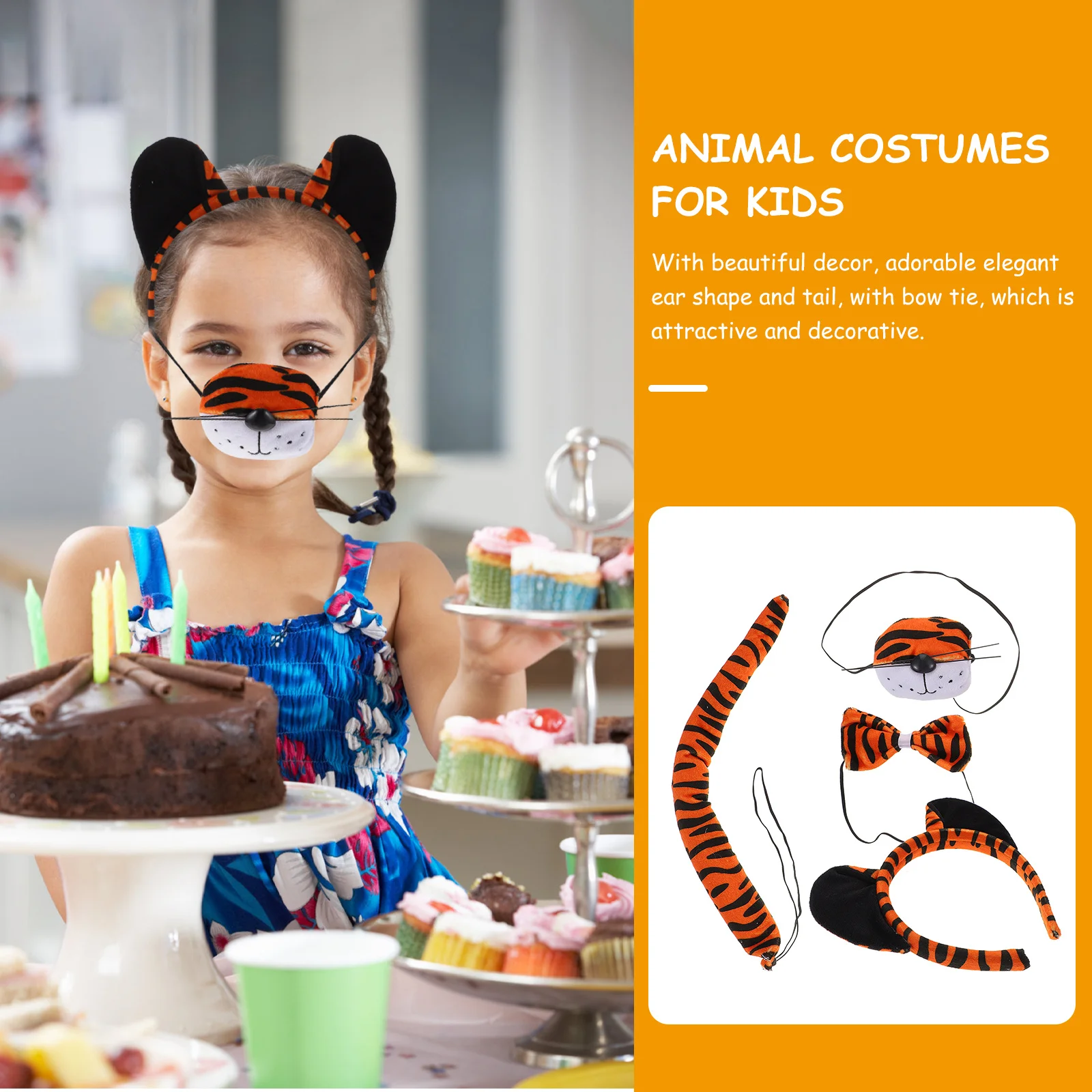 

1Set Tiger Ears and Tail Costume Kit for Children Premium Animal Cosplay Accessory Set for Parties Festivals Photoshoots and