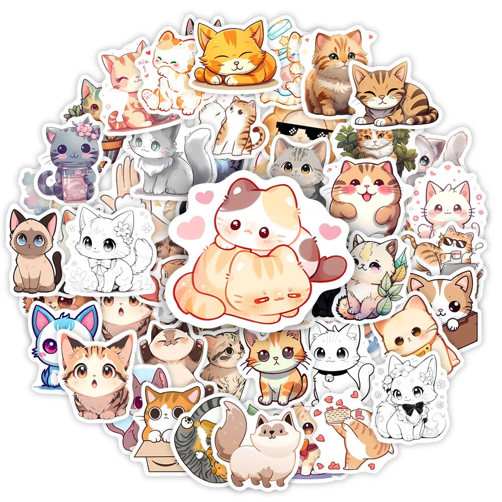 Cute Cartoon Cat Kitten Stickers Funny Toys Gift Decorative Decal for Laptop Phone Scrapbook Journal Bottle Luggage Waterproof